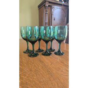 Set 6 Emerald Green Glass Wine Goblets Water Stemware Glasses 6 Piece Lot